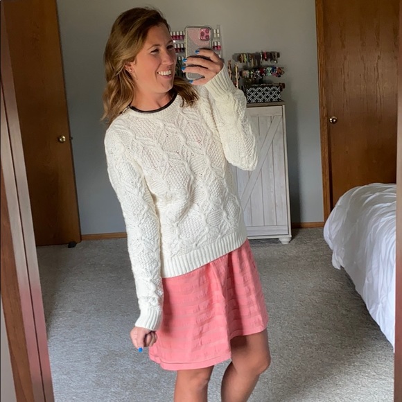 LOFT Sweaters - Loft Heavy Weight Cream Sweater with Leather Trim